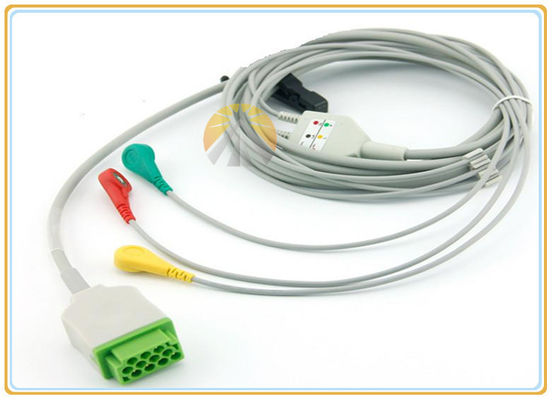 11 Pin One Piece ECG Cable , IEC Standard GE 3 Lead Ecg Cable 3.6 Meter Length
