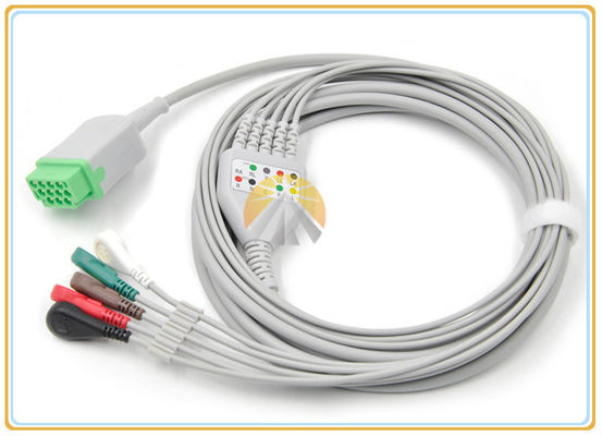 GE Marquette ECG Electrode Cable 11 Pin Connector 5 Leadwires Snap