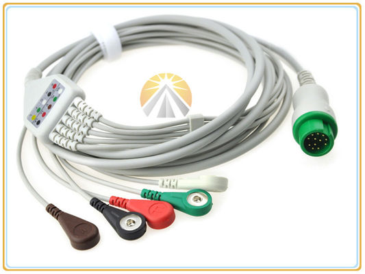 5 Lead Wires Mindray Ecg Cable , 12 Pin 5 Lead Ecg Cable Snap AHA For T5 T8